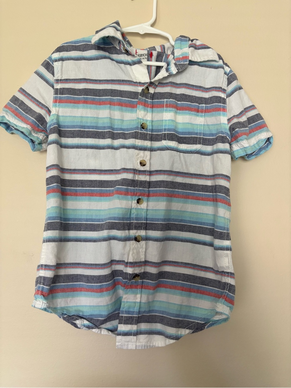 Arizona Jean Company Boys Striped Button-Up Shirt - White, Blue, Aqua, Red